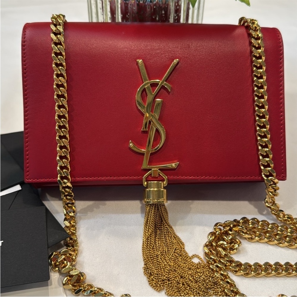 Saint Laurent Red and Gold Clutch with Iconic YSL Logo - Picture 2 of 16